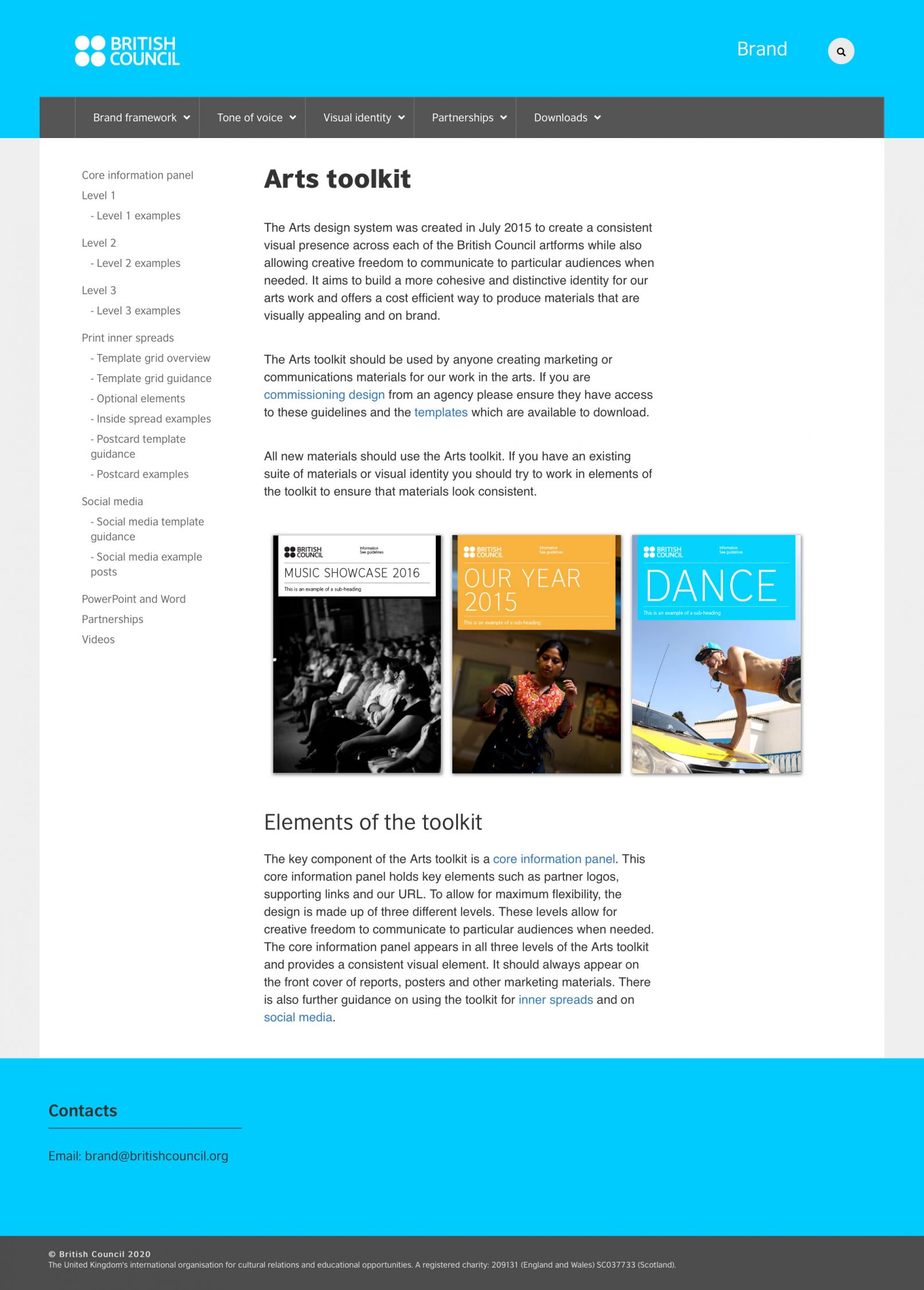British Council brand guidelines website, arts toolkit page