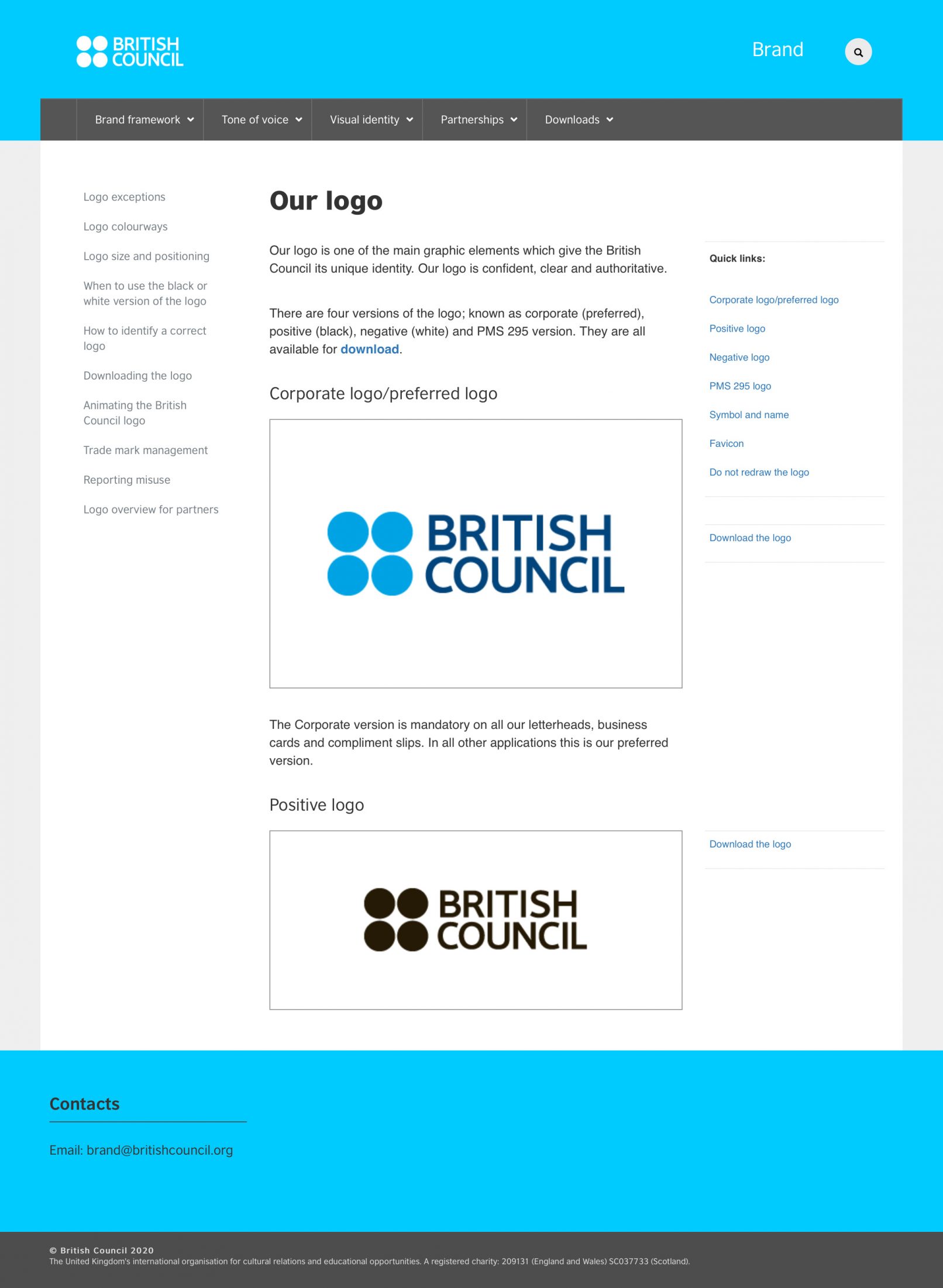 British Council brand guidelines website, logo page
