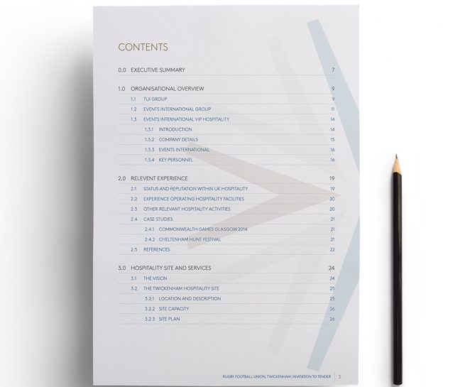 Rugby Football Union tender document