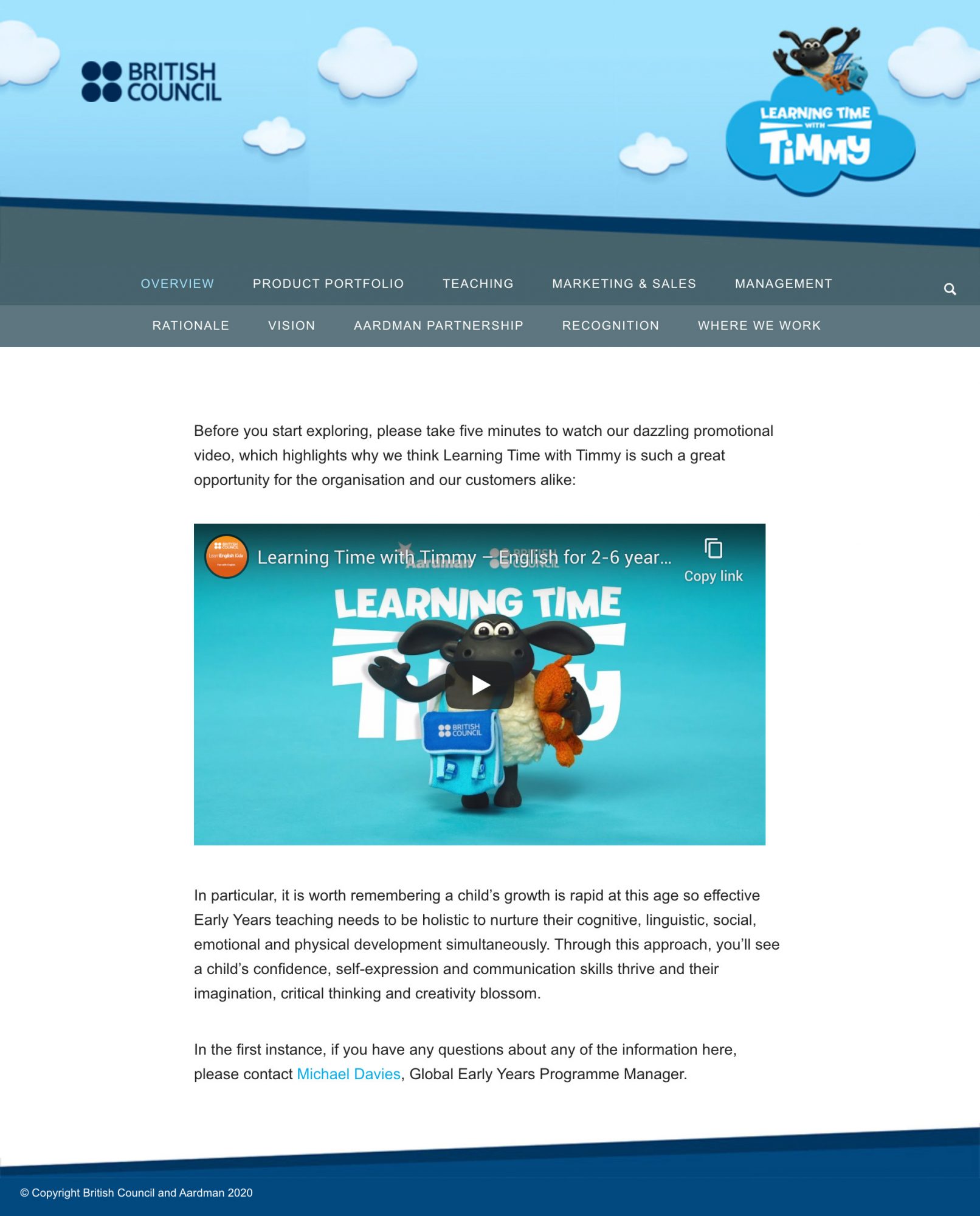 Aardman, Learning Time with Timmy website layout