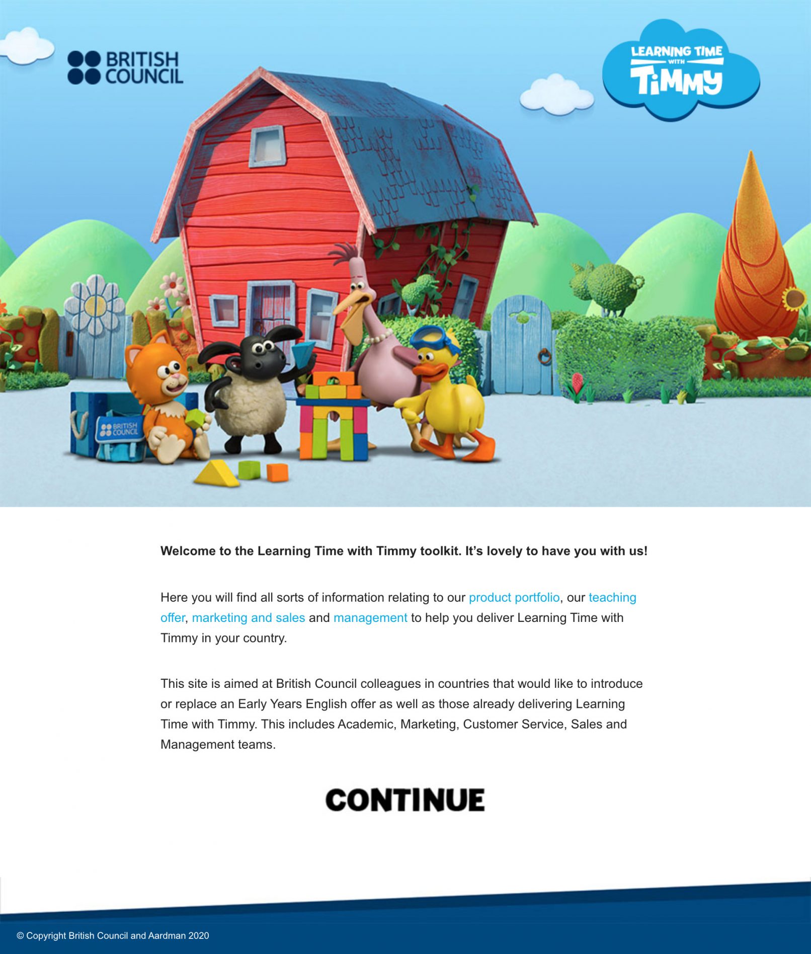 Aardman, Learning Time with Timmy website layout