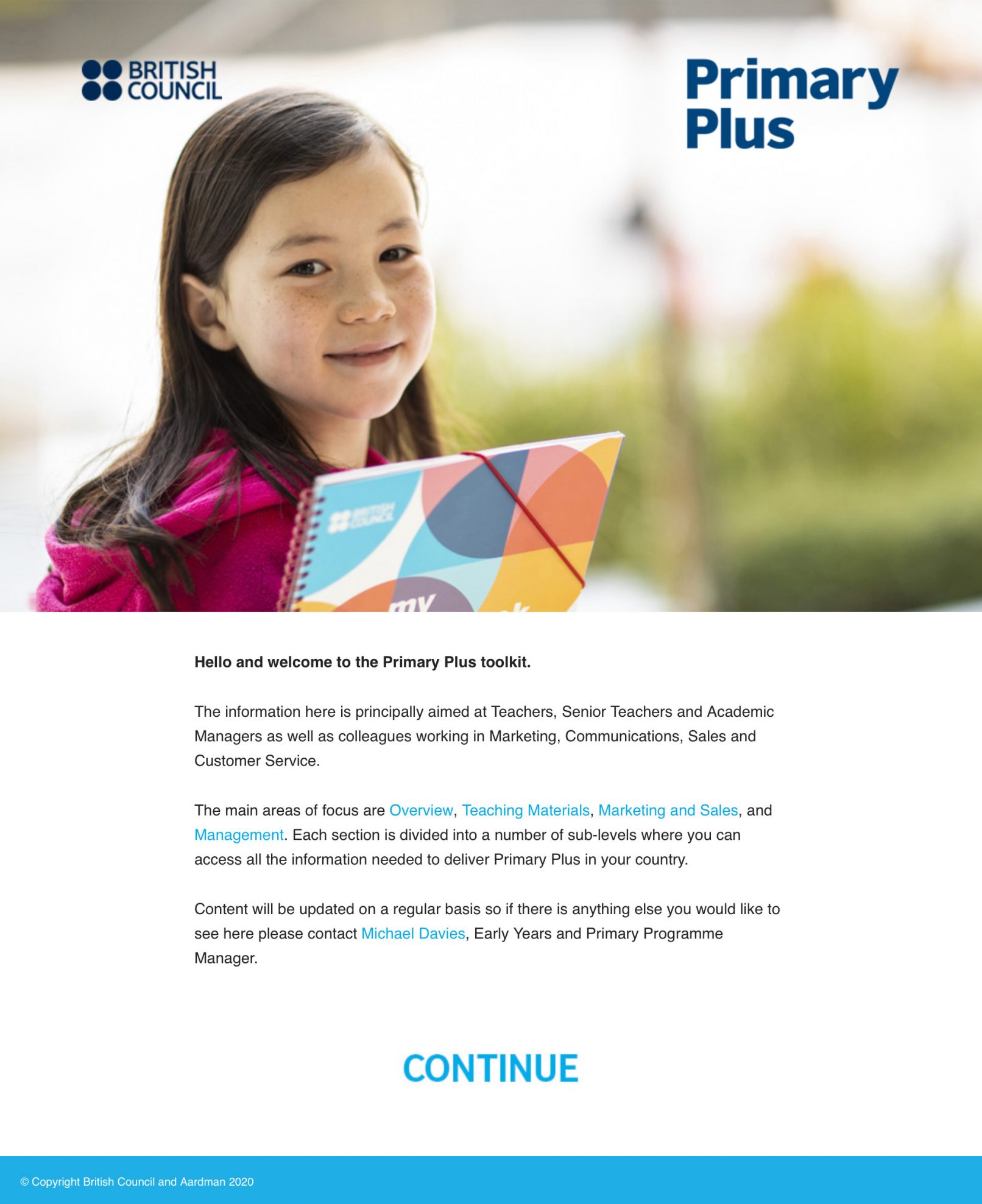British Council Primary Plus website, homepage