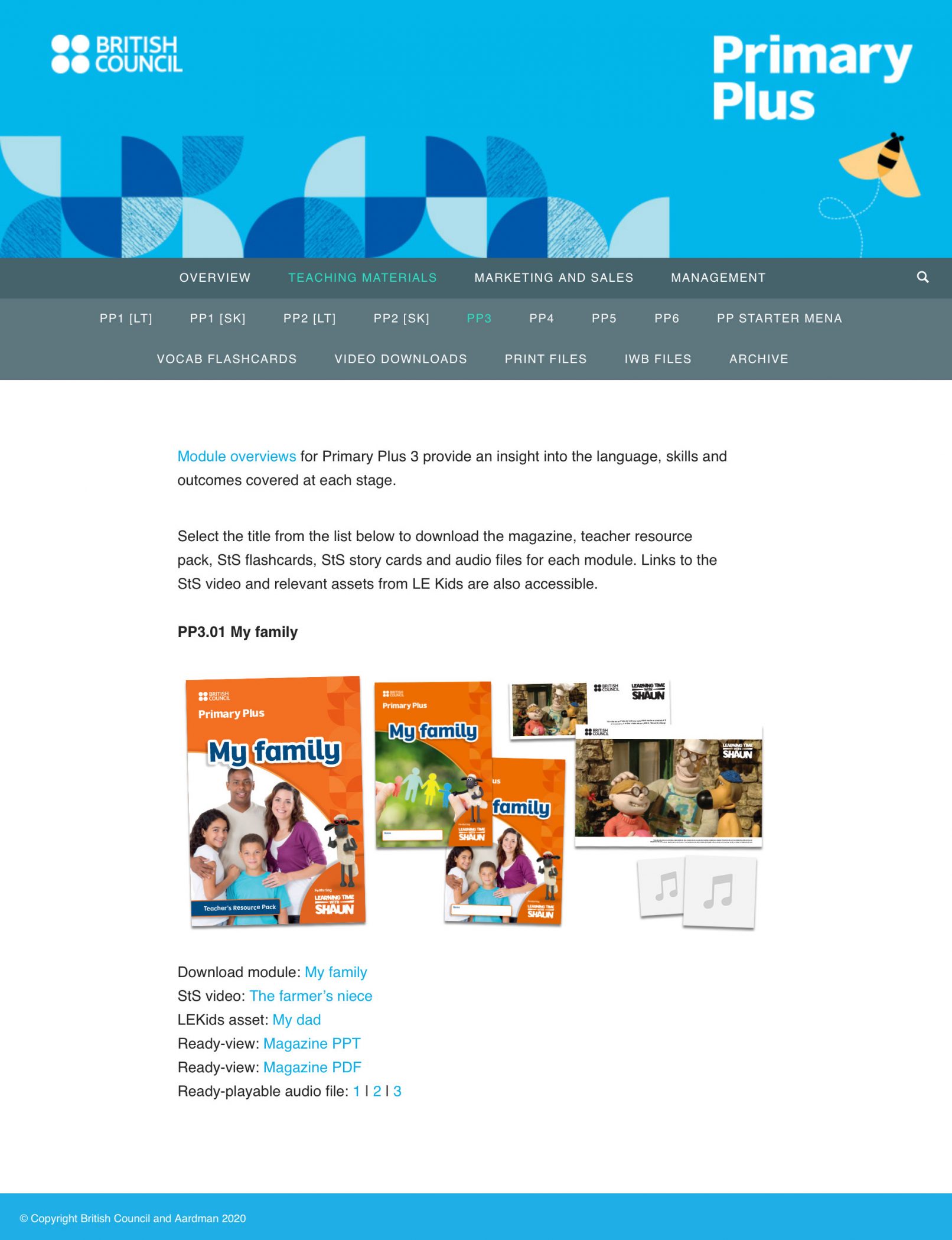 British Council Primary Plus website, teaching modules