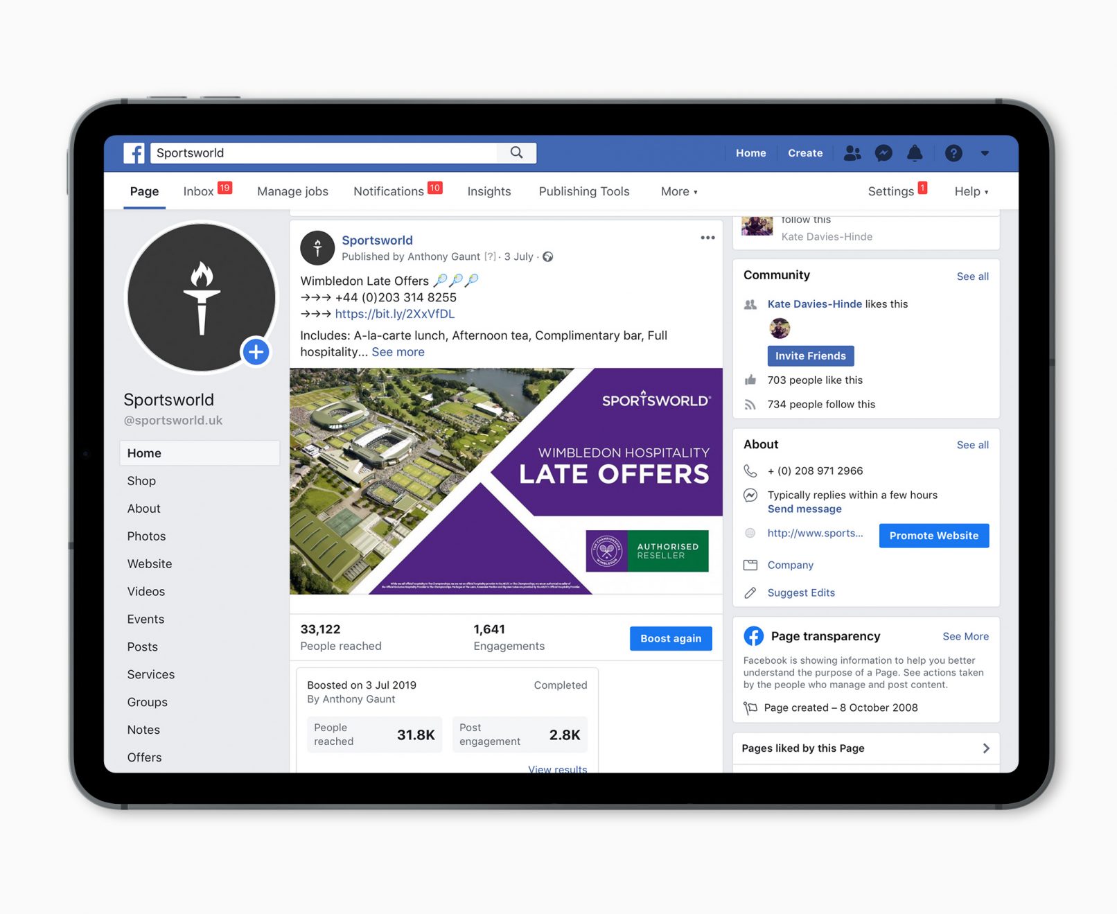 SportsWorld iPad Facebook Social Media