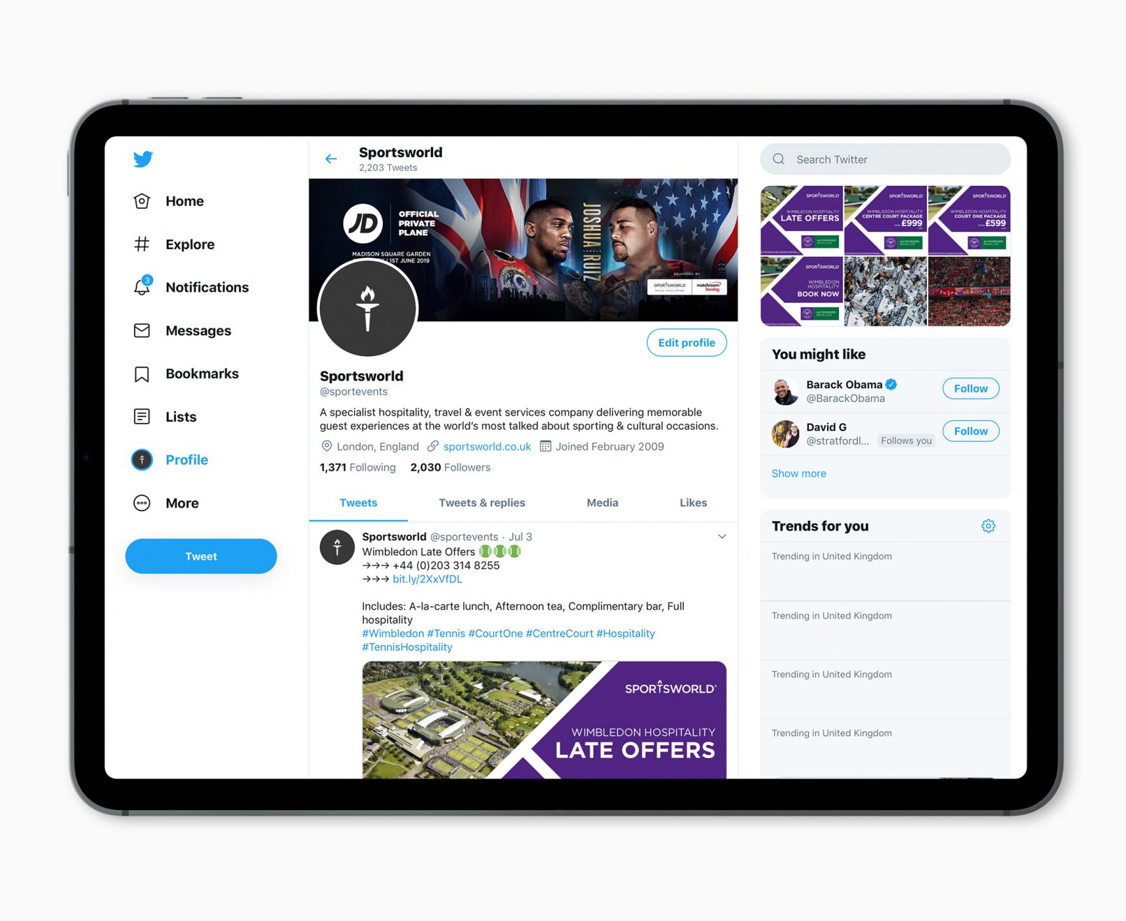SportsWorld iPad Twitter Social Media
