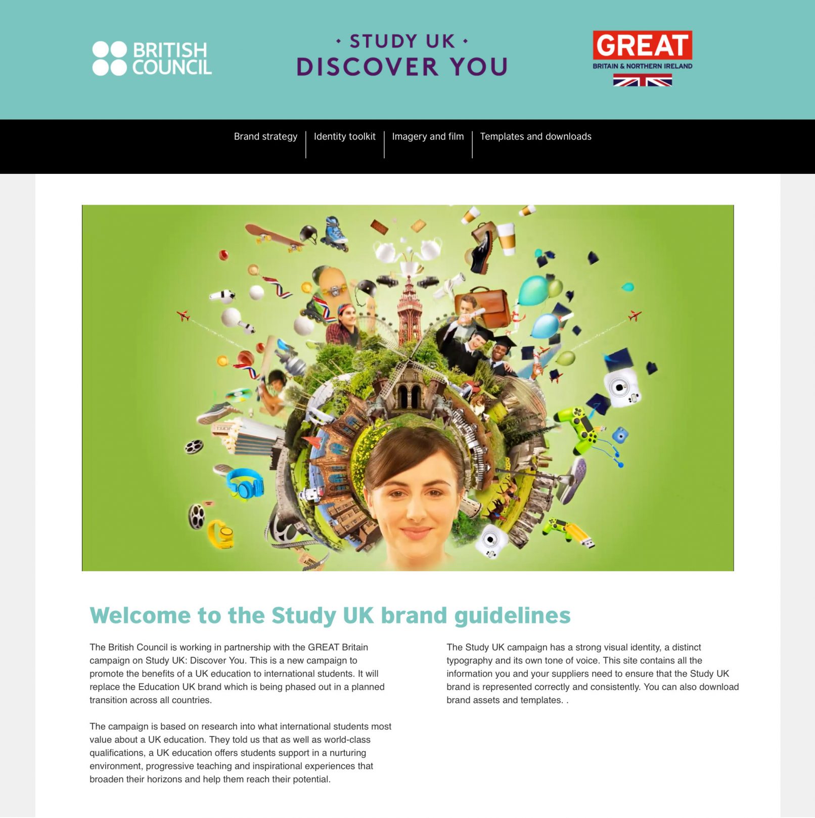 British Council Study UK brand design guidelines website, homepage