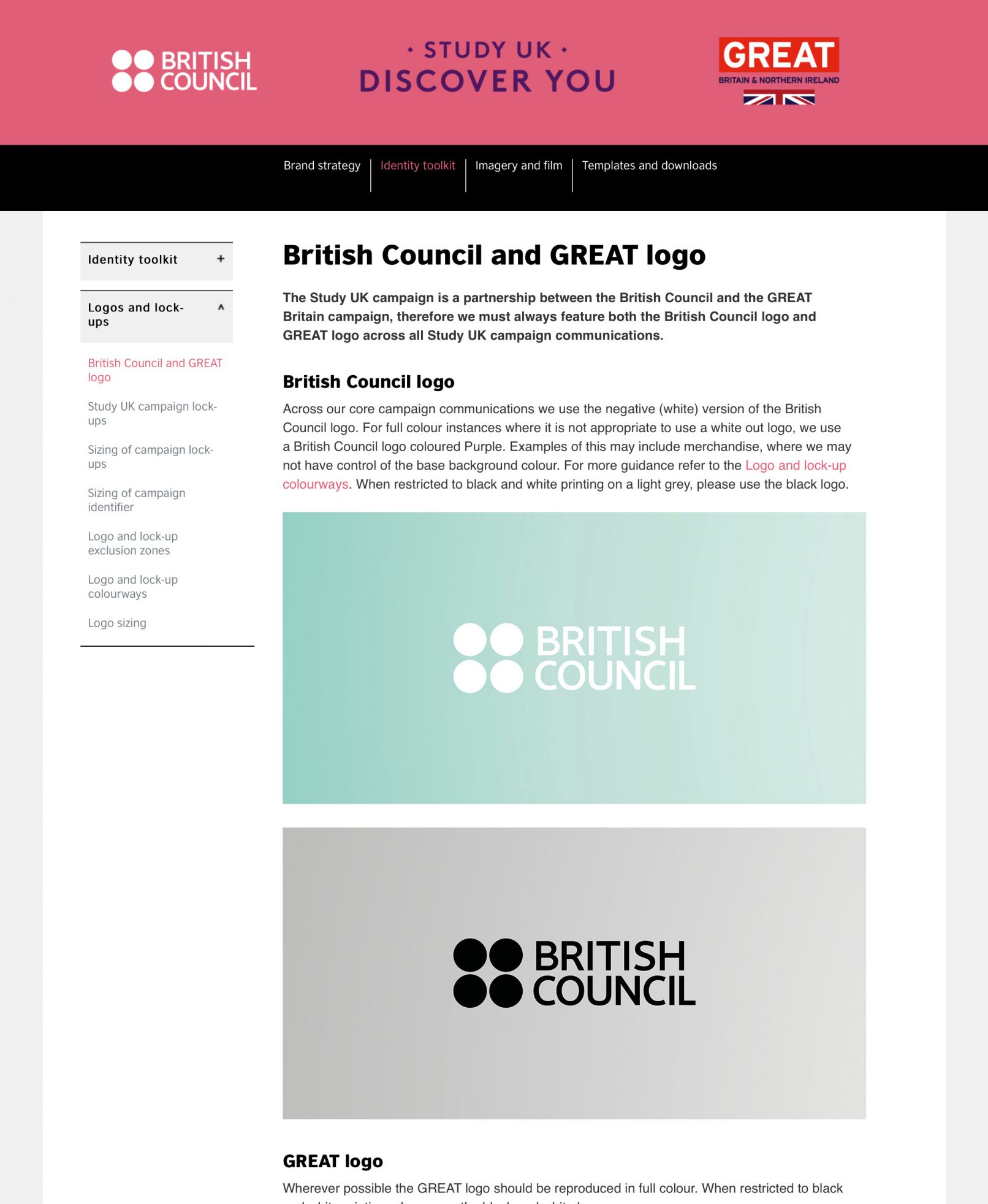 British Council Study UK brand design guidelines website, logo page