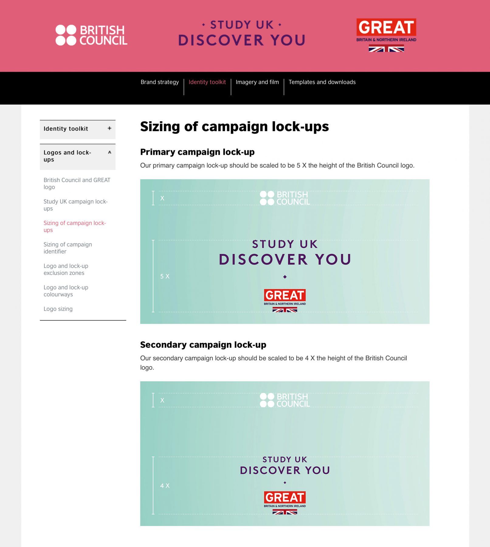 British Council Study UK brand design guidelines website, logo rules page