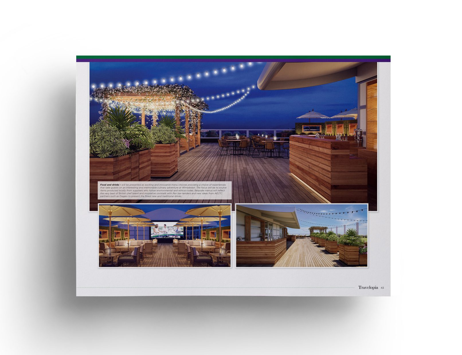 Travelopia Wimbledon Tender - 3D hospitality render double page spread