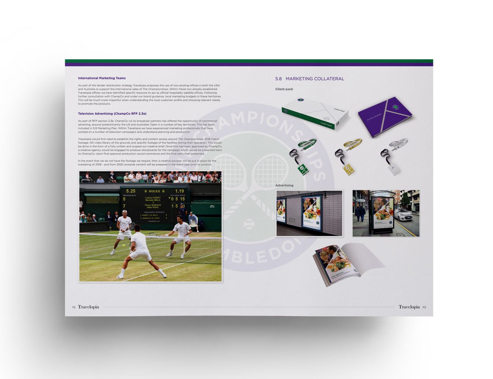 Travelopia Wimbledon Tender - Marketing collateral spread